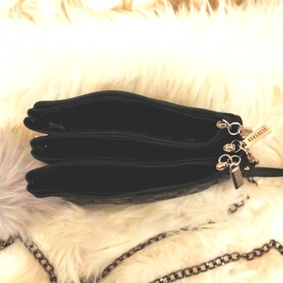 BORGHESE ROMA Crossbody Satin GEO w Shoulder Strap Chain & Faux Fur Pom Charm - Picture 7 of 14